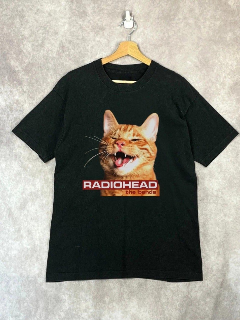 Gildan Black Tee with Orange Cat Graphic and Red Logo